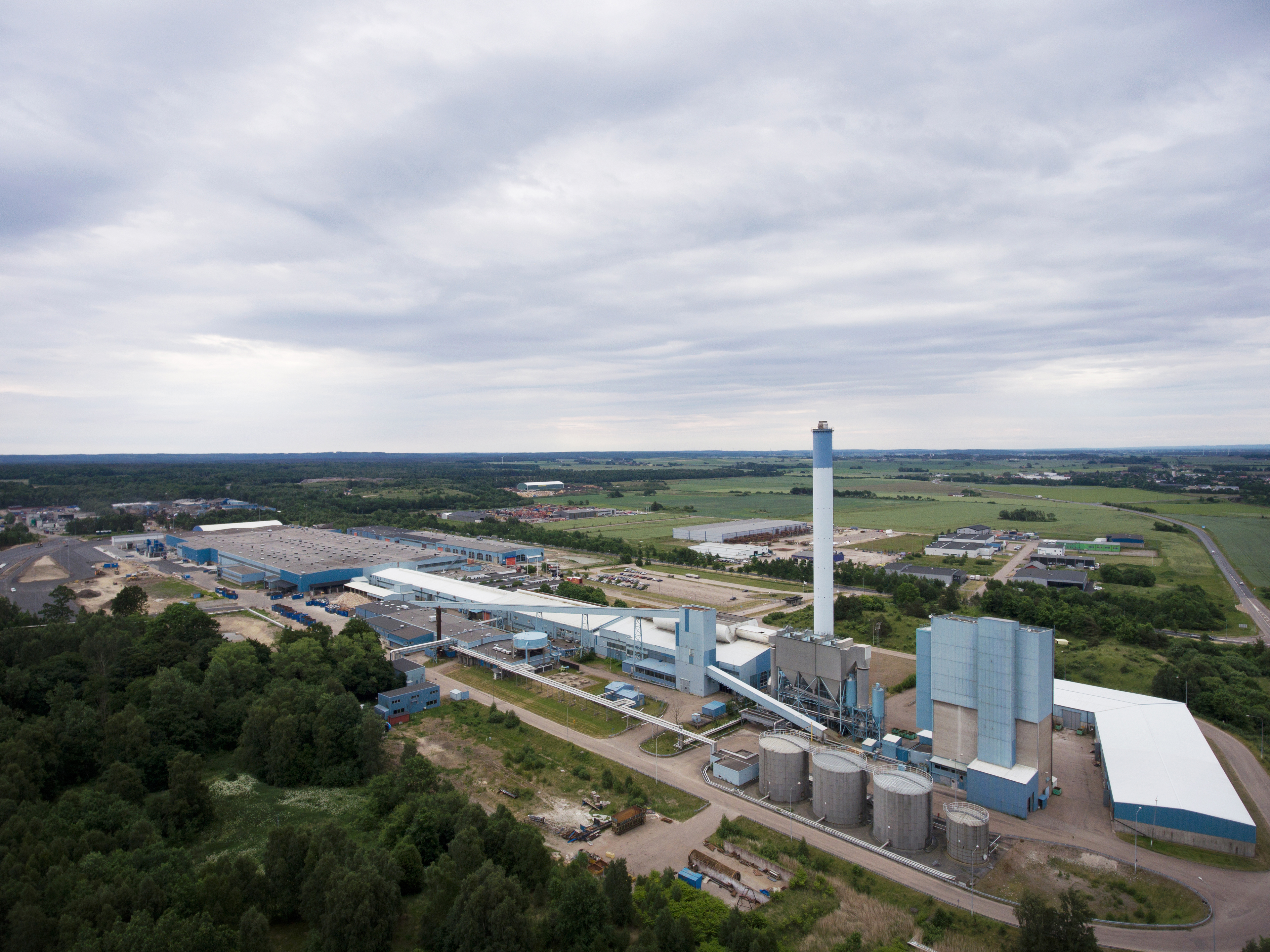 En flygbild från Stena Nordic Recycling Center i Halmstad, Sverige.