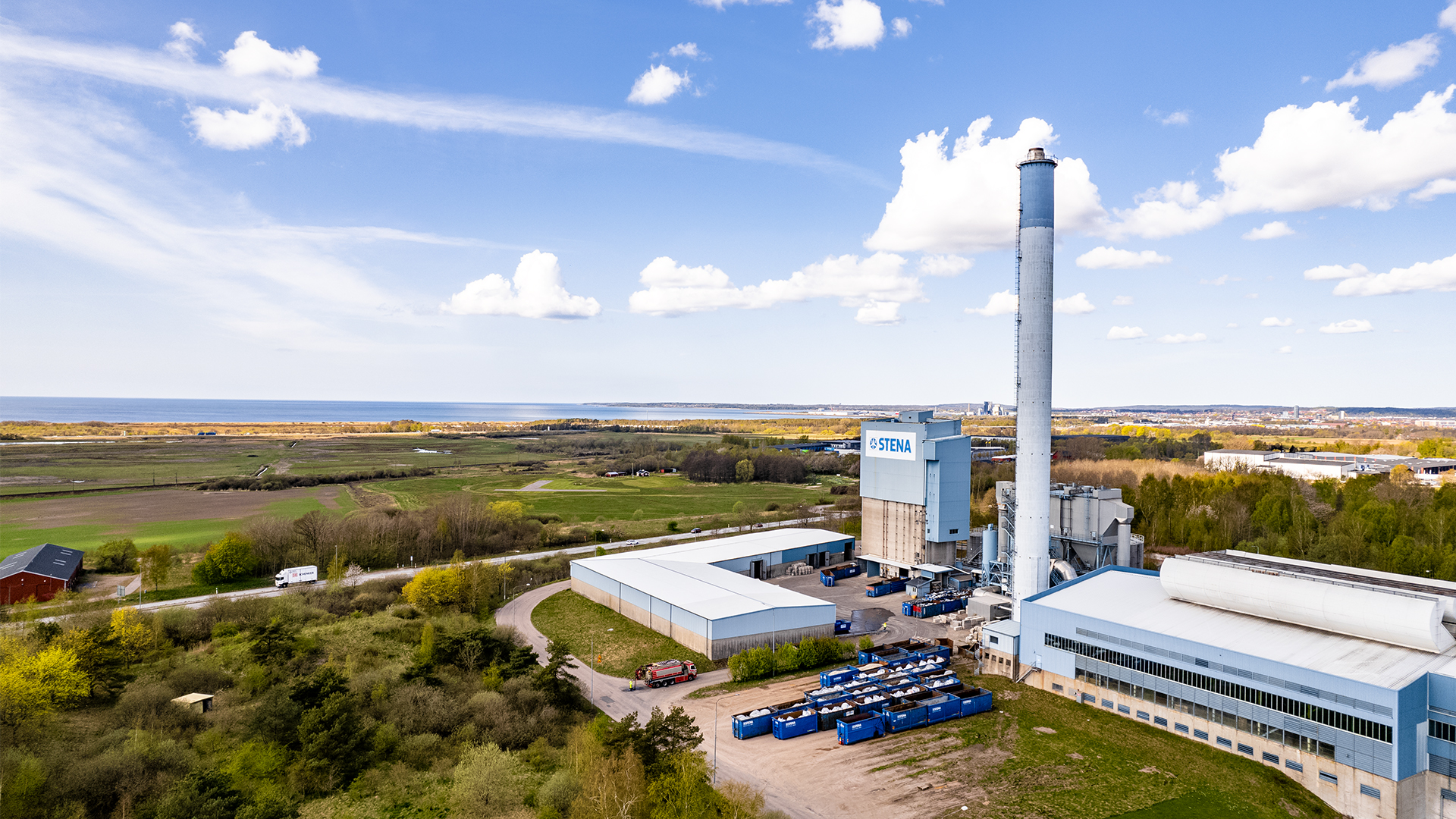 Flygfoto från Stena Nordic Recycling Center, en av norra Europas största återvinningsanläggningar