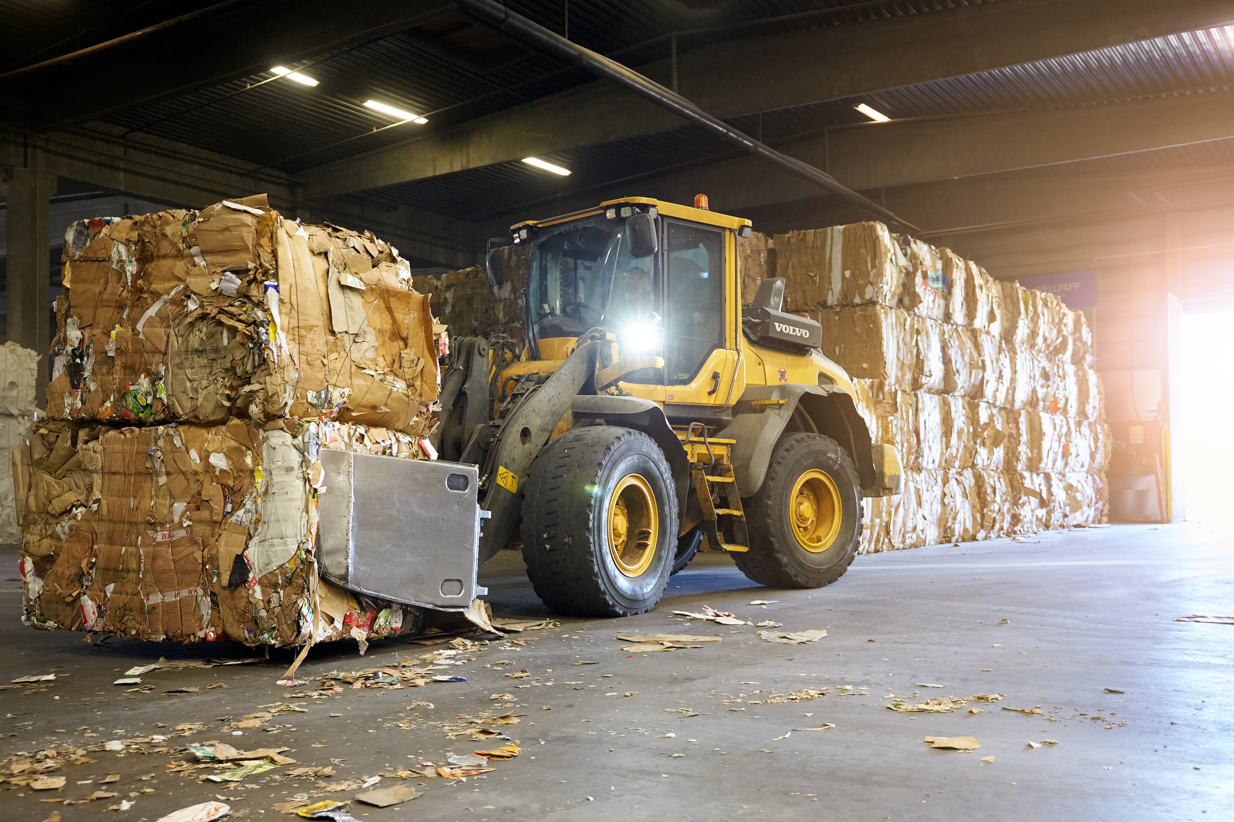 Truck moving recycled paper at Stena Recycling facility in Borås, Sweden