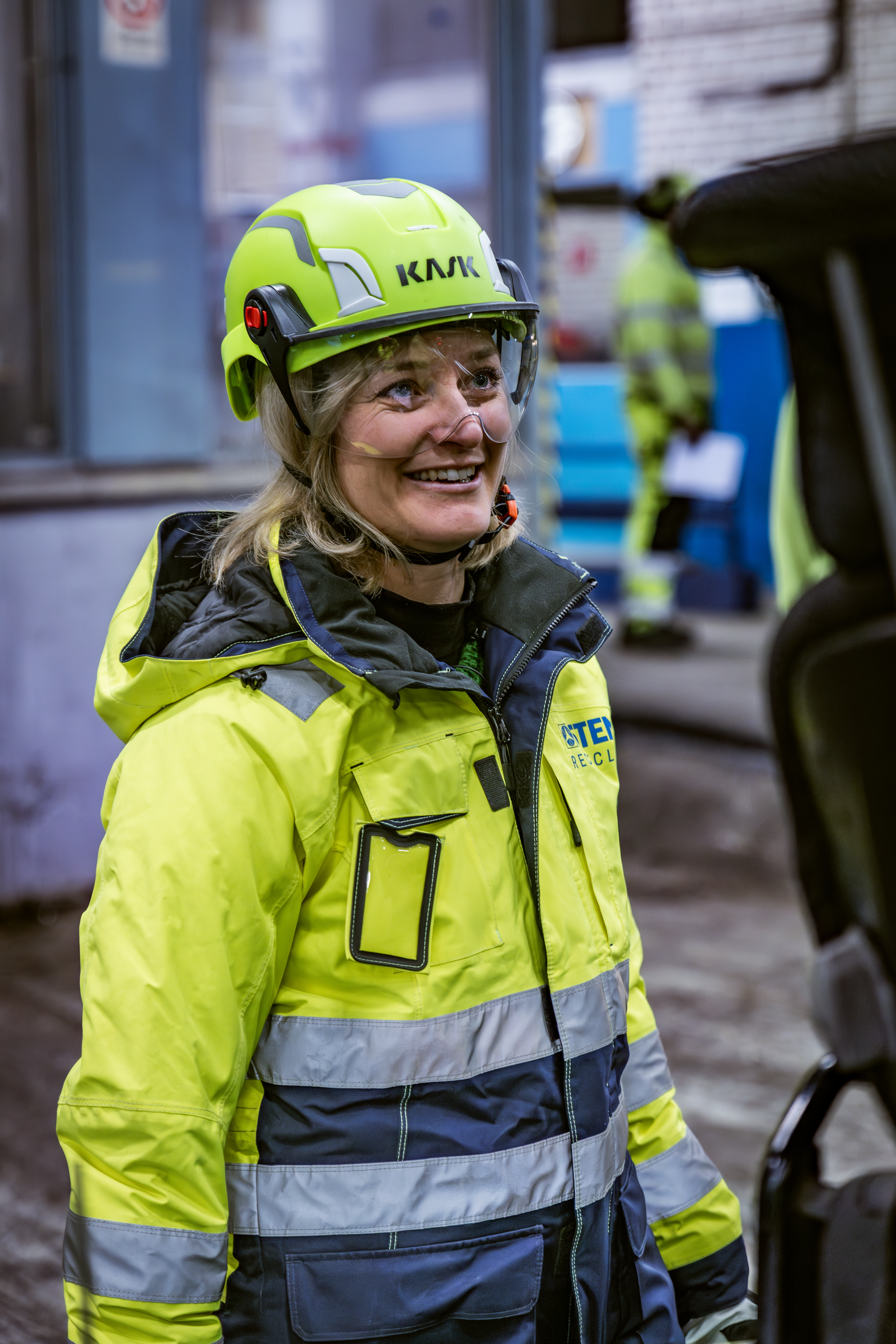 Lovisa Eriksson, head of region Stockholm at Stena Recycling, in protective gear