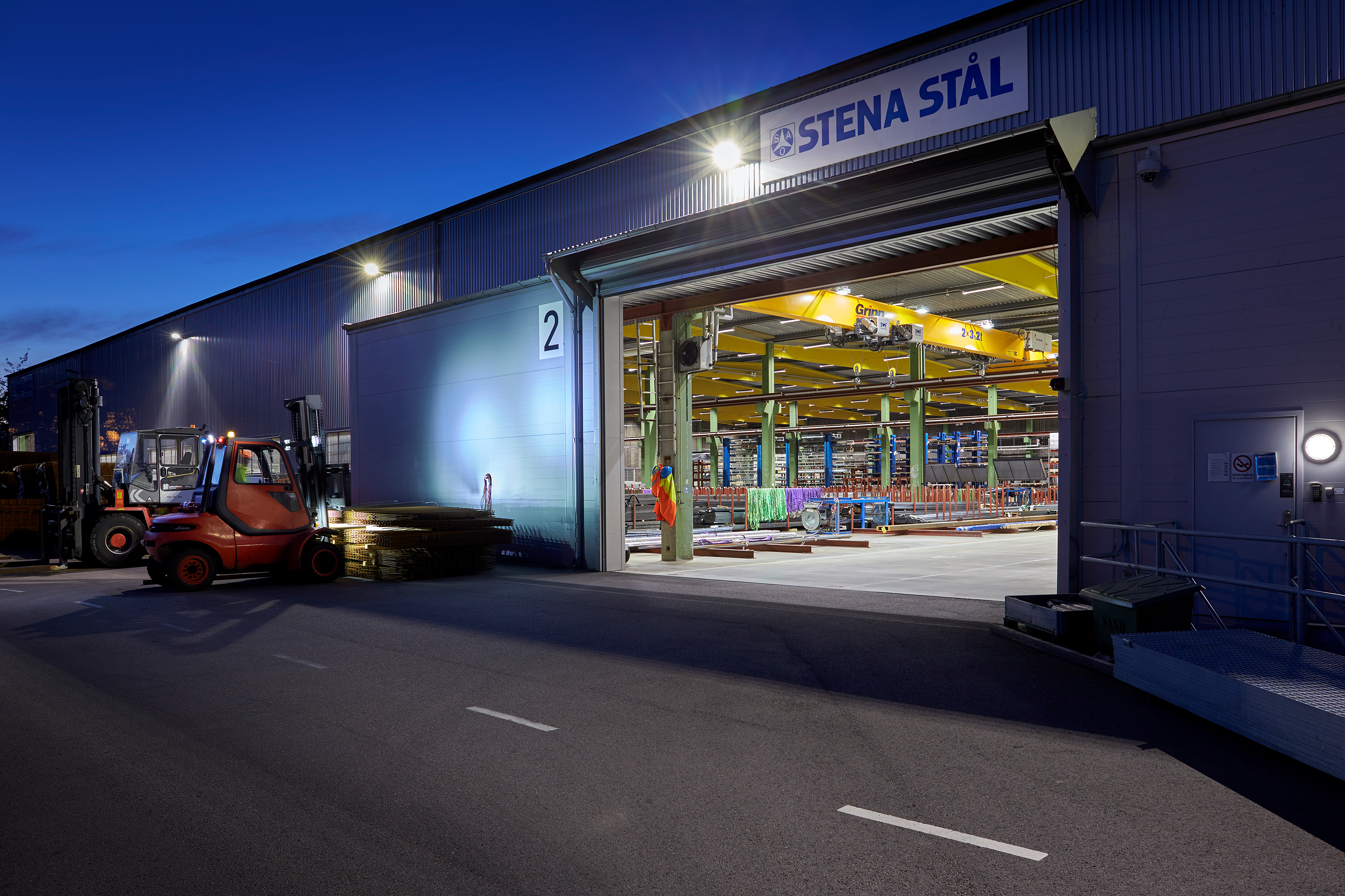 Trucks outside of the Stena Stål warehouse in Helsingborg, Sweden